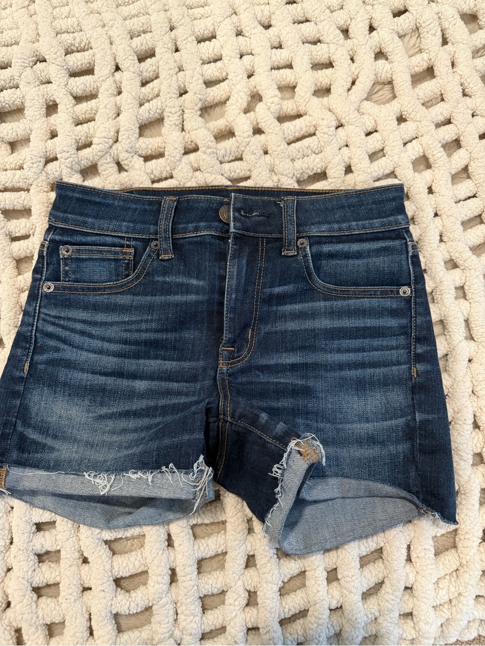 American Eagle Outfitters Dark Blue Distressed Denim Shorts